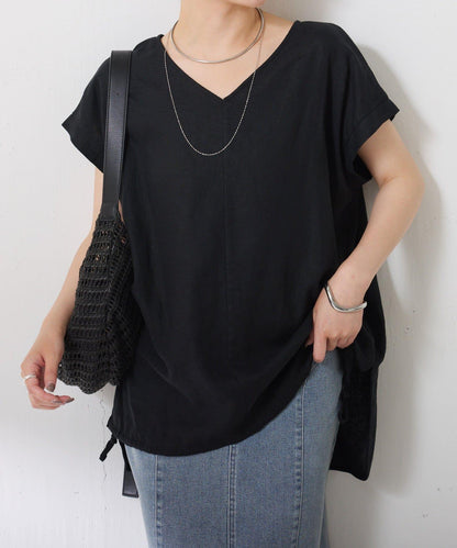 清爽麻混 抽繩設計 休閒 blouse 上衣