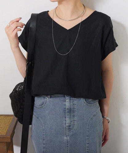 清爽麻混 抽繩設計 休閒 blouse 上衣