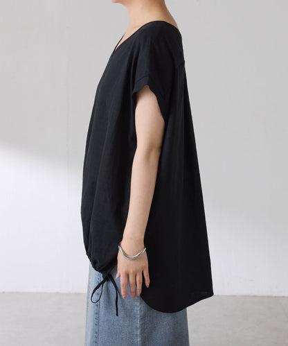 清爽麻混 抽繩設計 休閒 blouse 上衣