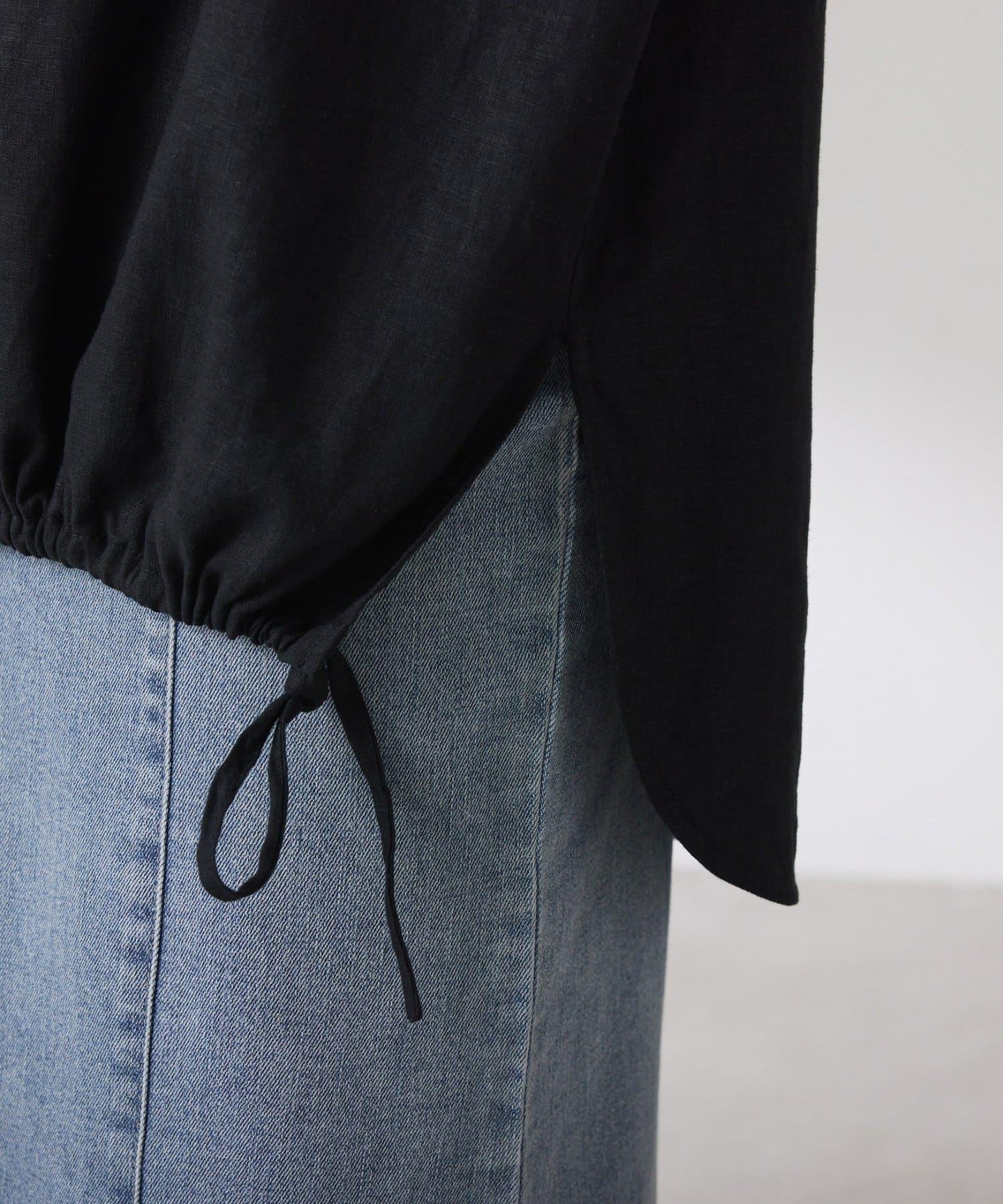 清爽麻混 抽繩設計 休閒 blouse 上衣