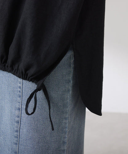清爽麻混 抽繩設計 休閒 blouse 上衣