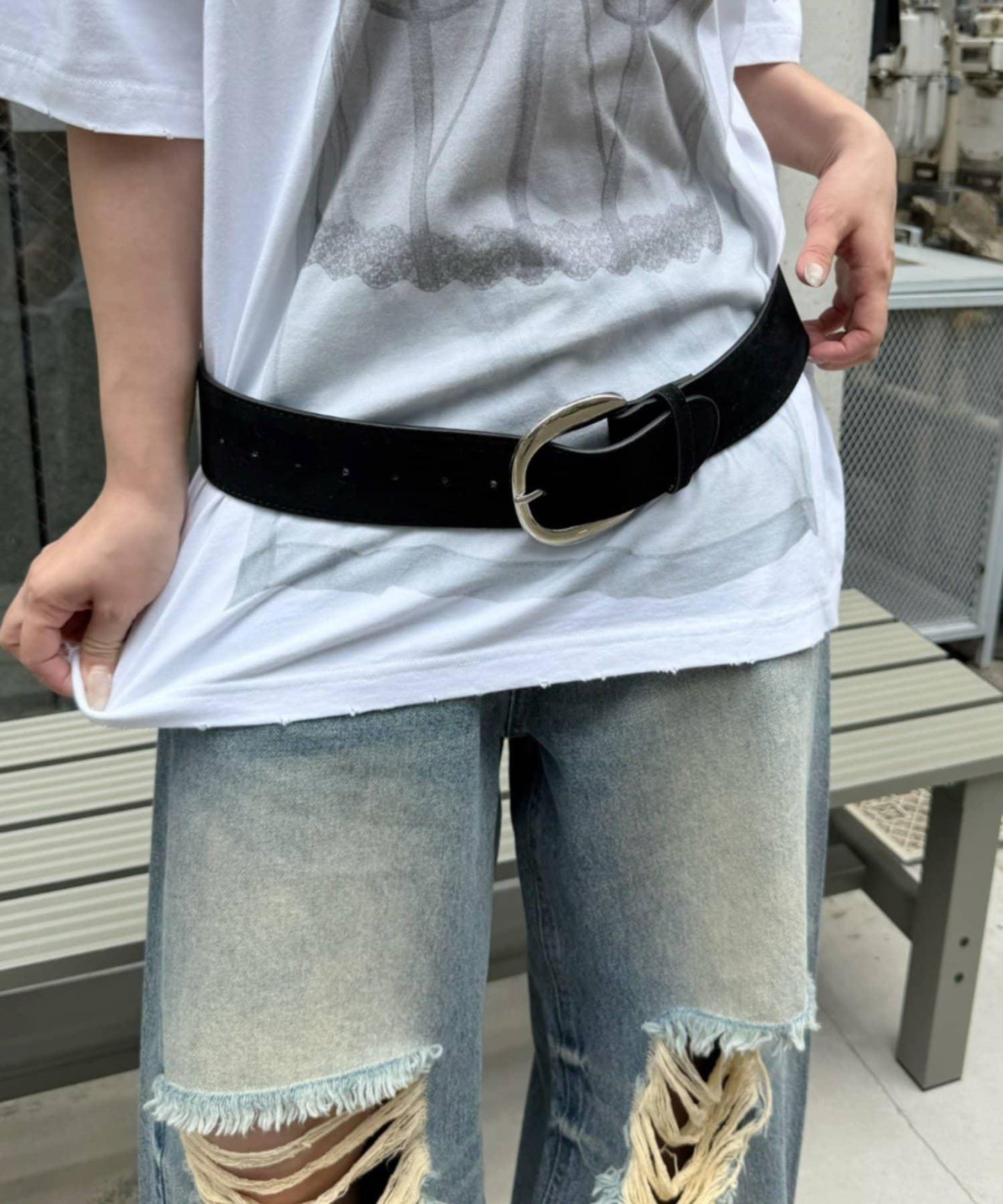麂皮寬版腰帶