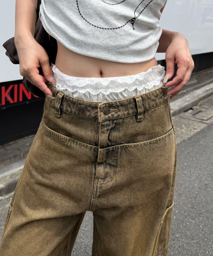 蕾絲/條紋設計 輕薄襯短褲