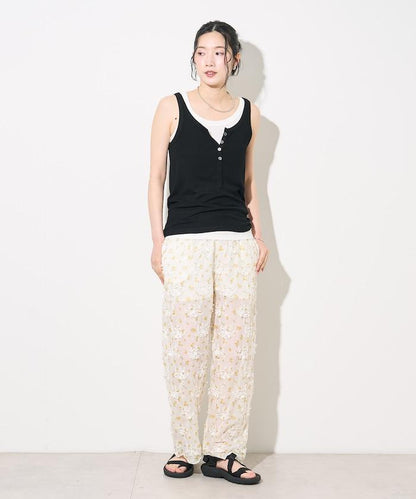 薄透花卉設計 sheer flower easy pants 褲子