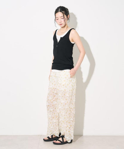 薄透花卉設計 sheer flower easy pants 褲子