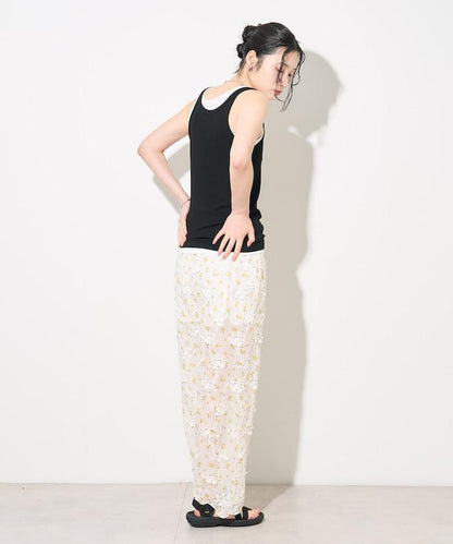 薄透花卉設計 sheer flower easy pants 褲子