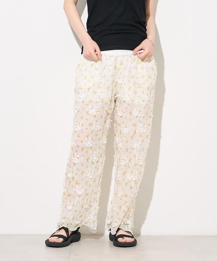薄透花卉設計 sheer flower easy pants 褲子
