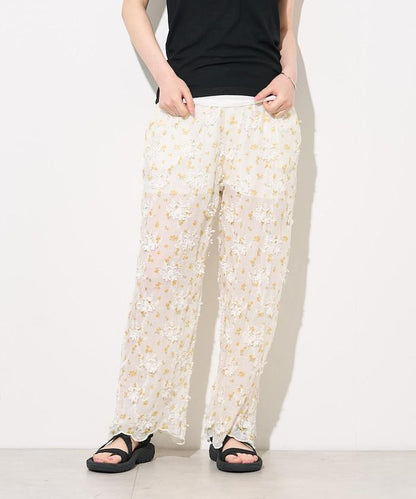 薄透花卉設計 sheer flower easy pants 褲子