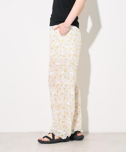 薄透花卉設計 sheer flower easy pants 褲子