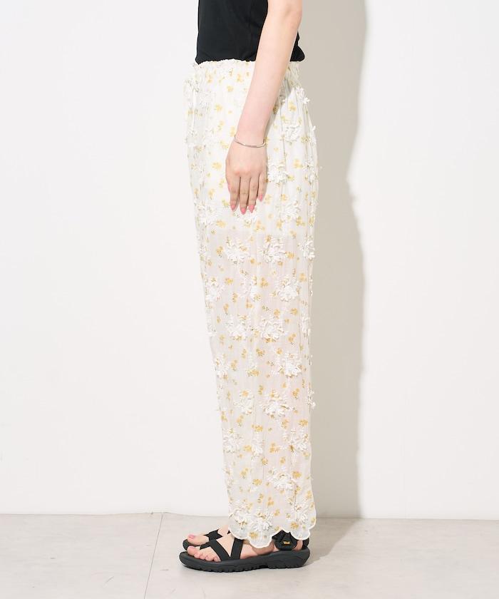薄透花卉設計 sheer flower easy pants 褲子
