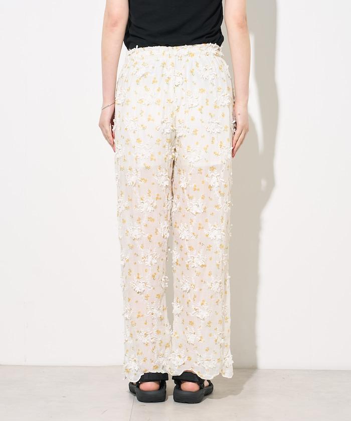 薄透花卉設計 sheer flower easy pants 褲子