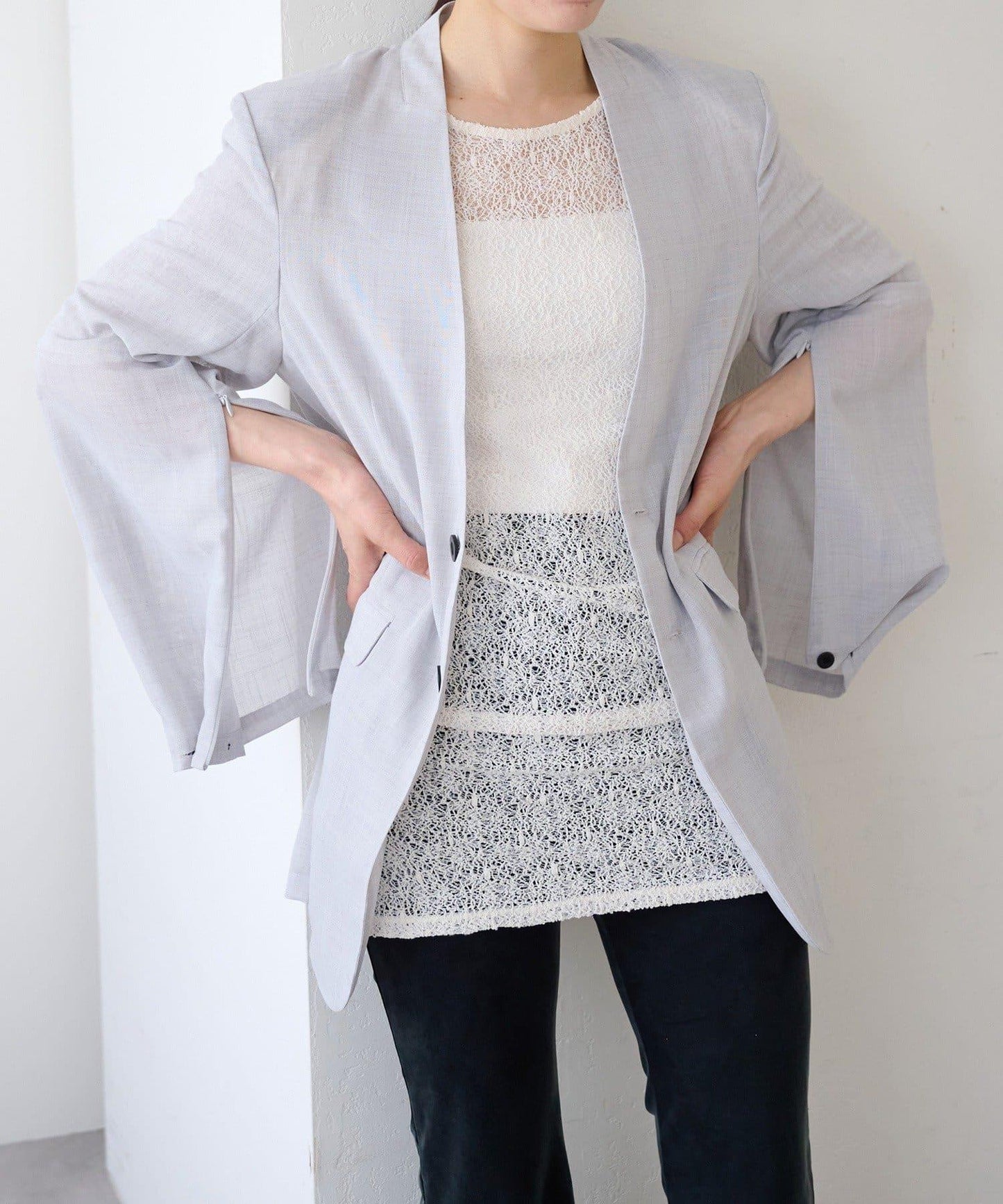 Sheer voile collarless 外套