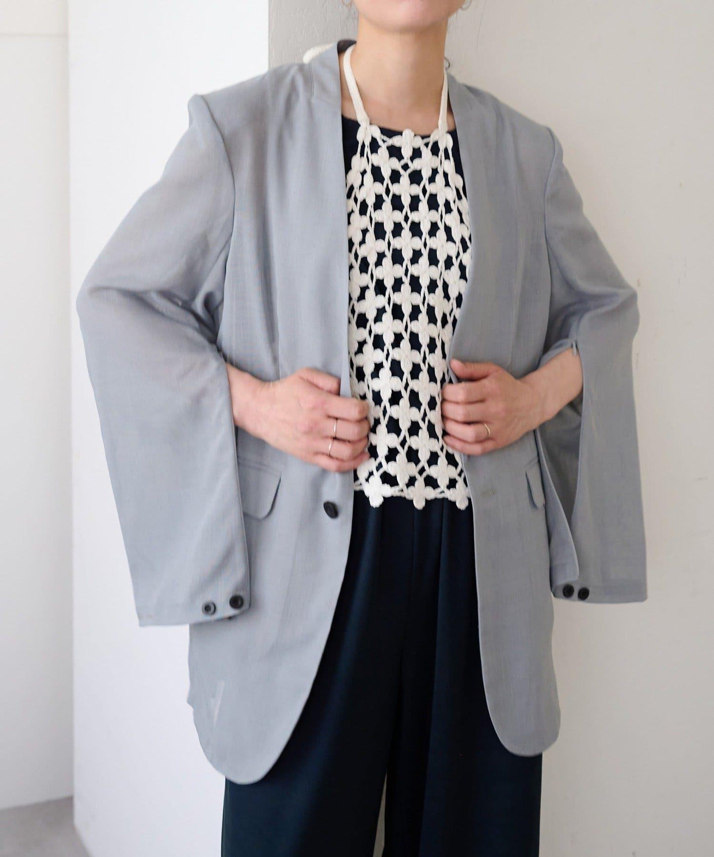 Sheer voile collarless 外套