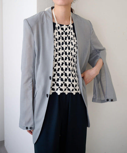 Sheer voile collarless 外套