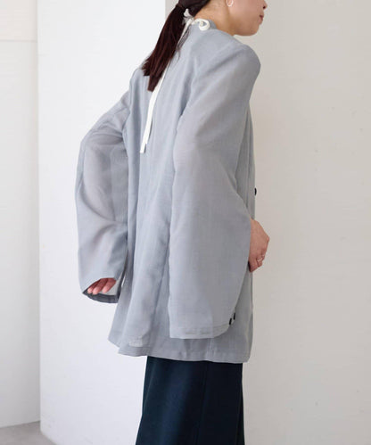 Sheer voile collarless 外套