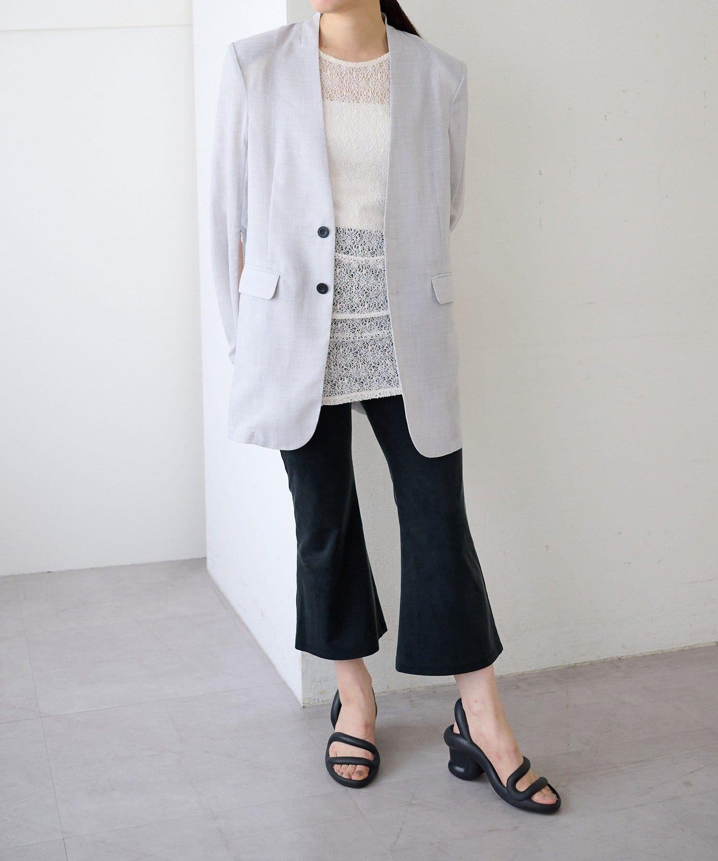 Sheer voile collarless 外套