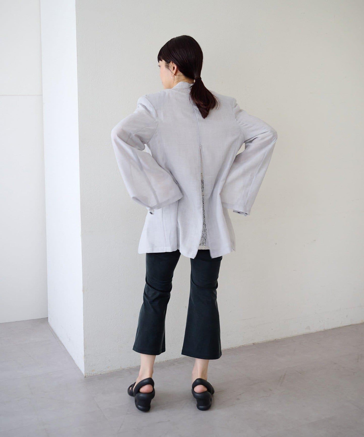 Sheer voile collarless 外套