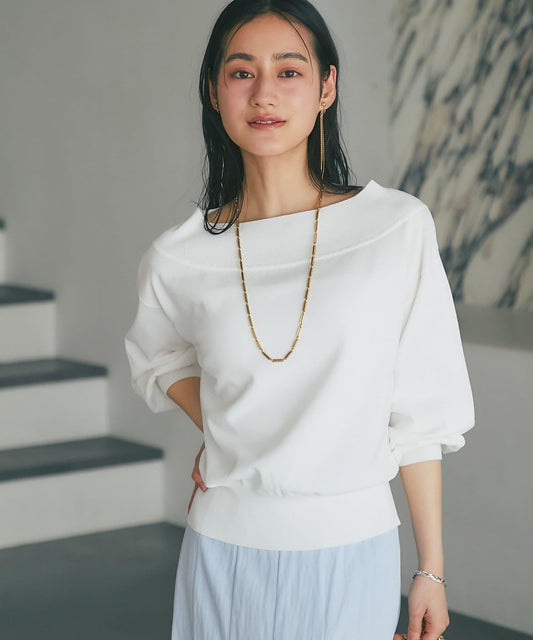 清涼觸感防紫外線 一字肩設計 針織上衣