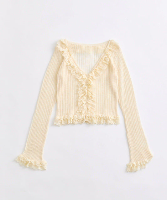 Milky Star 蕾絲荷葉邊針織開衫