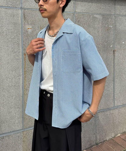 手工縫線格紋設計襯衫