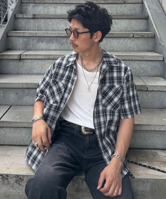 鉚釘按扣 漸變格子 襯衫