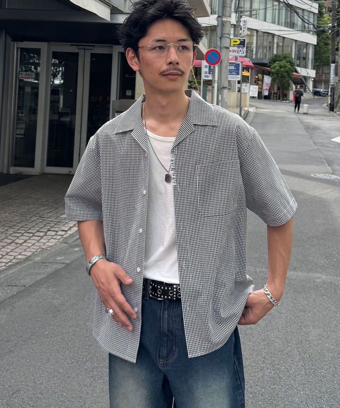 手工縫線格紋設計襯衫
