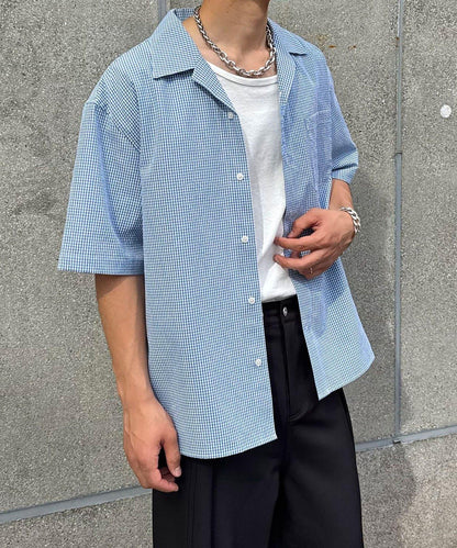 手工縫線格紋設計襯衫