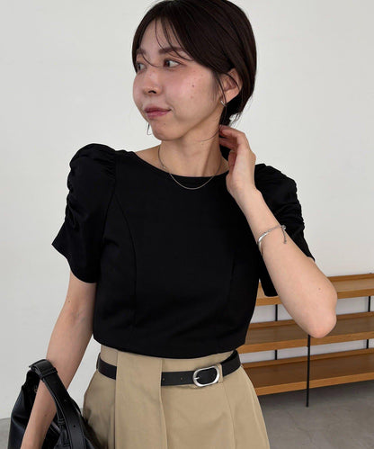 褶皺泡泡袖T恤