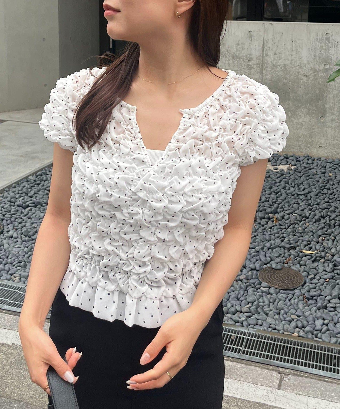 氣球廓形 圓點 抽褶 襯衫