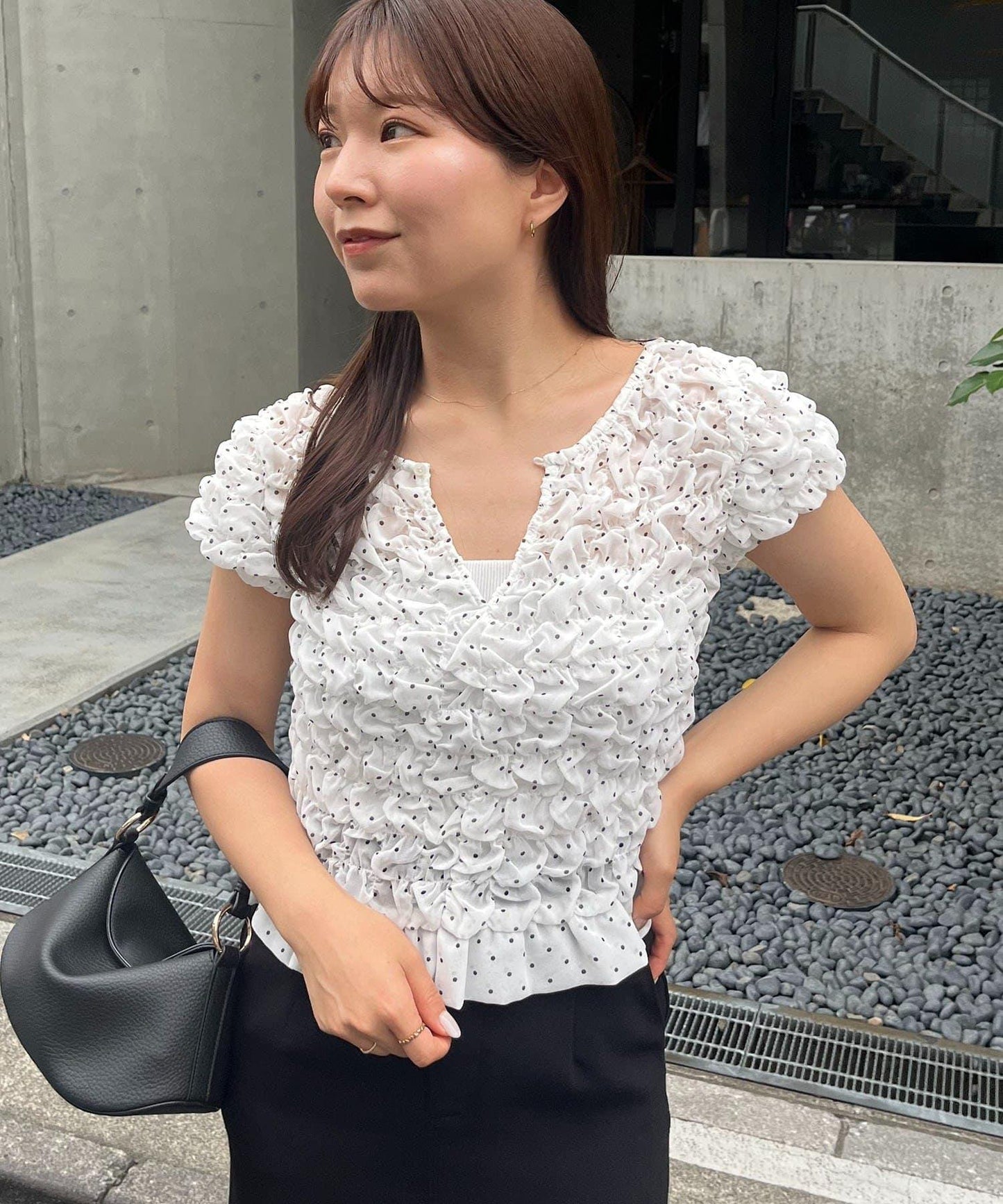 氣球廓形 圓點 抽褶 襯衫
