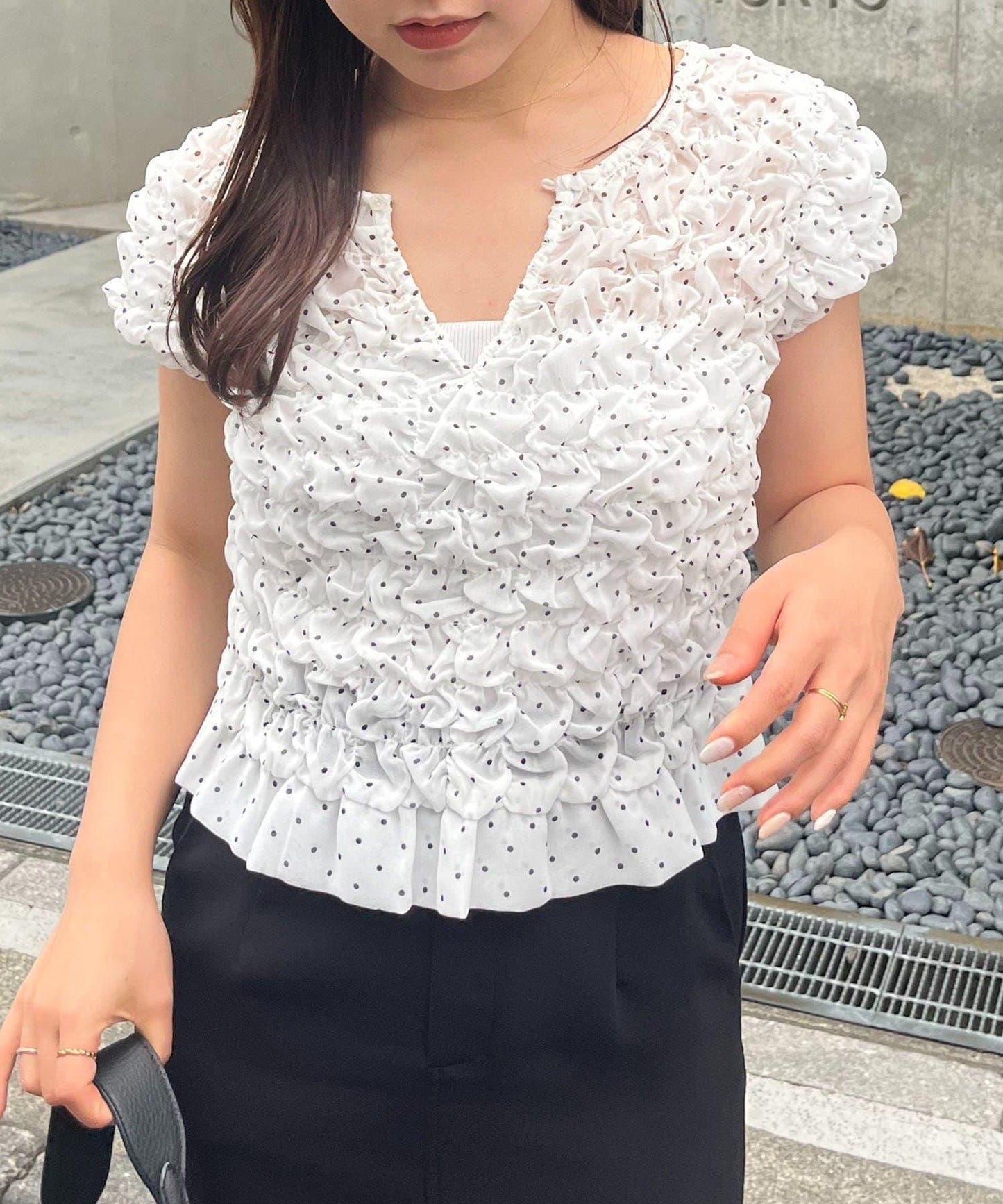 氣球廓形 圓點 抽褶 襯衫