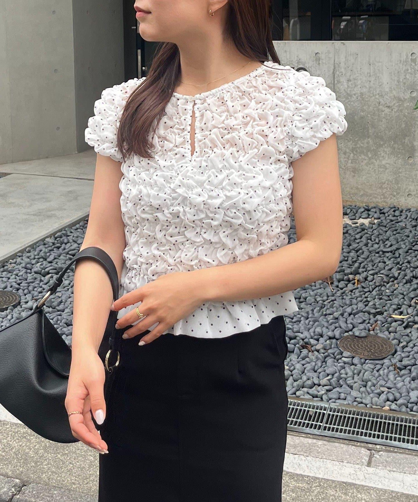氣球廓形 圓點 抽褶 襯衫