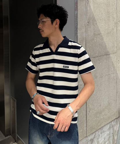 條紋開領POLO衫