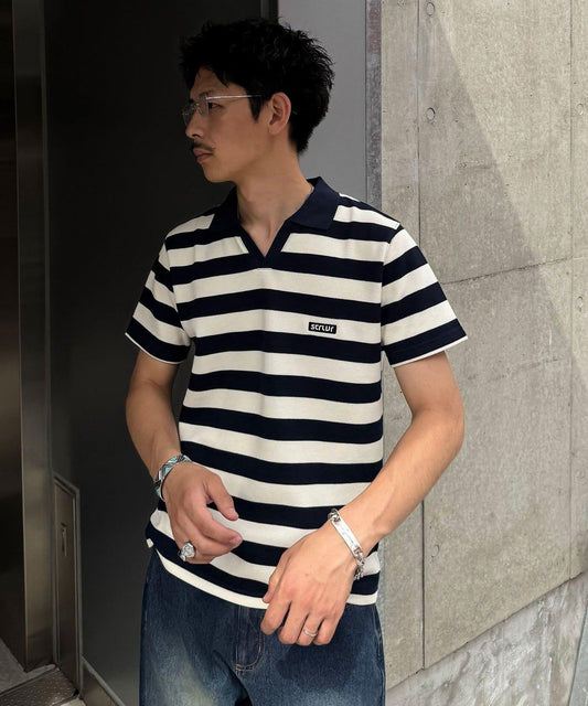 條紋開領POLO衫