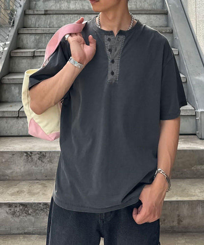 復古風亨利領T恤