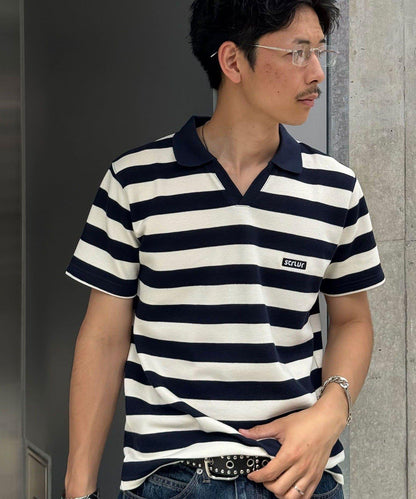 條紋開領POLO衫