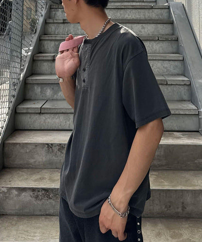 復古風亨利領T恤