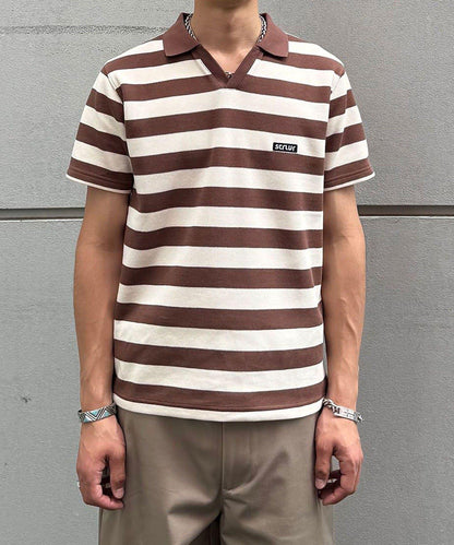 條紋開領POLO衫