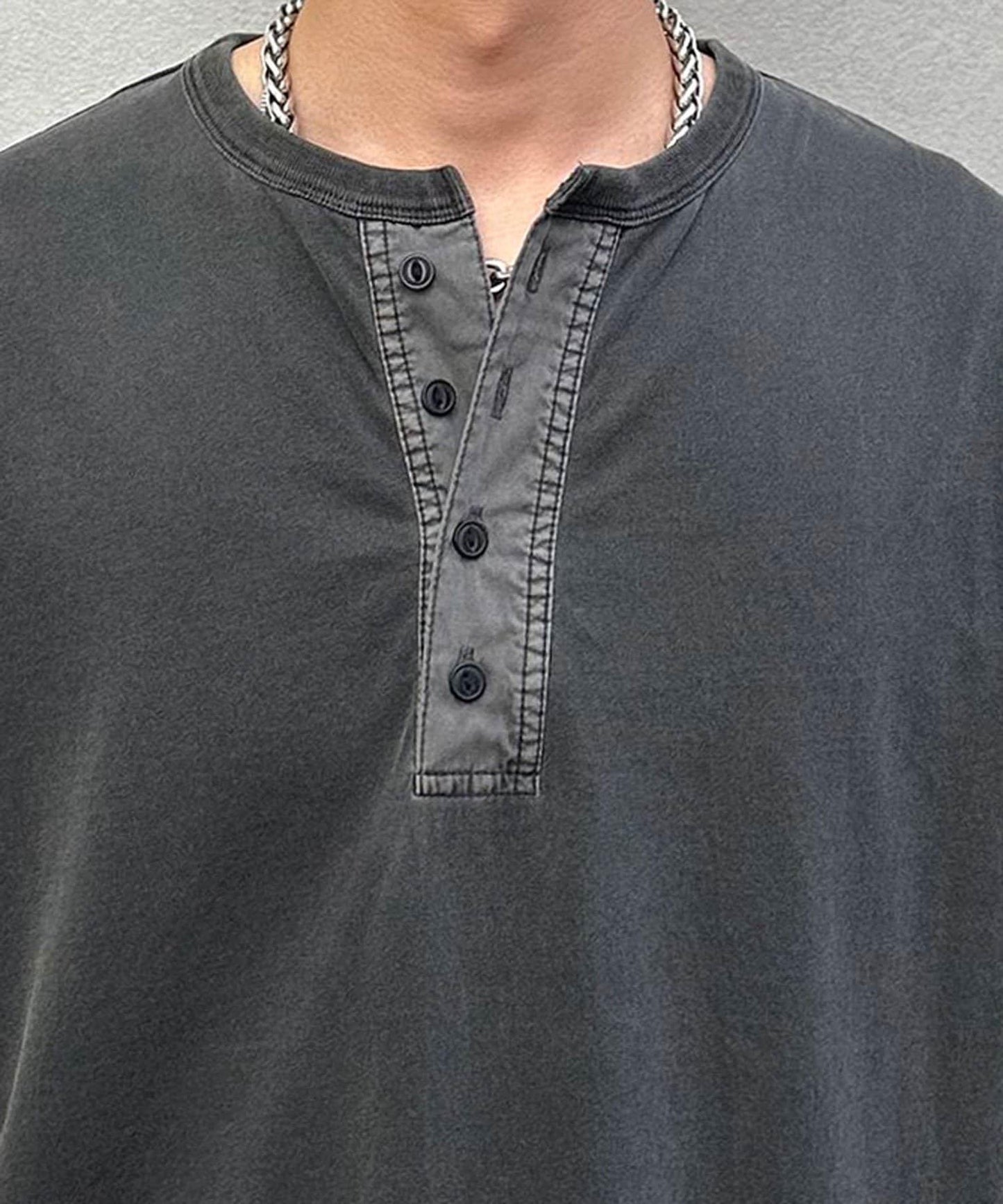 復古風亨利領T恤