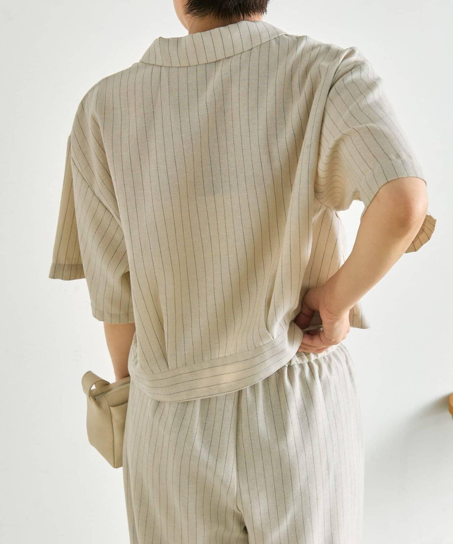 《涼しく著れる/體型カバー》 麻質感條紋襯衫夾克