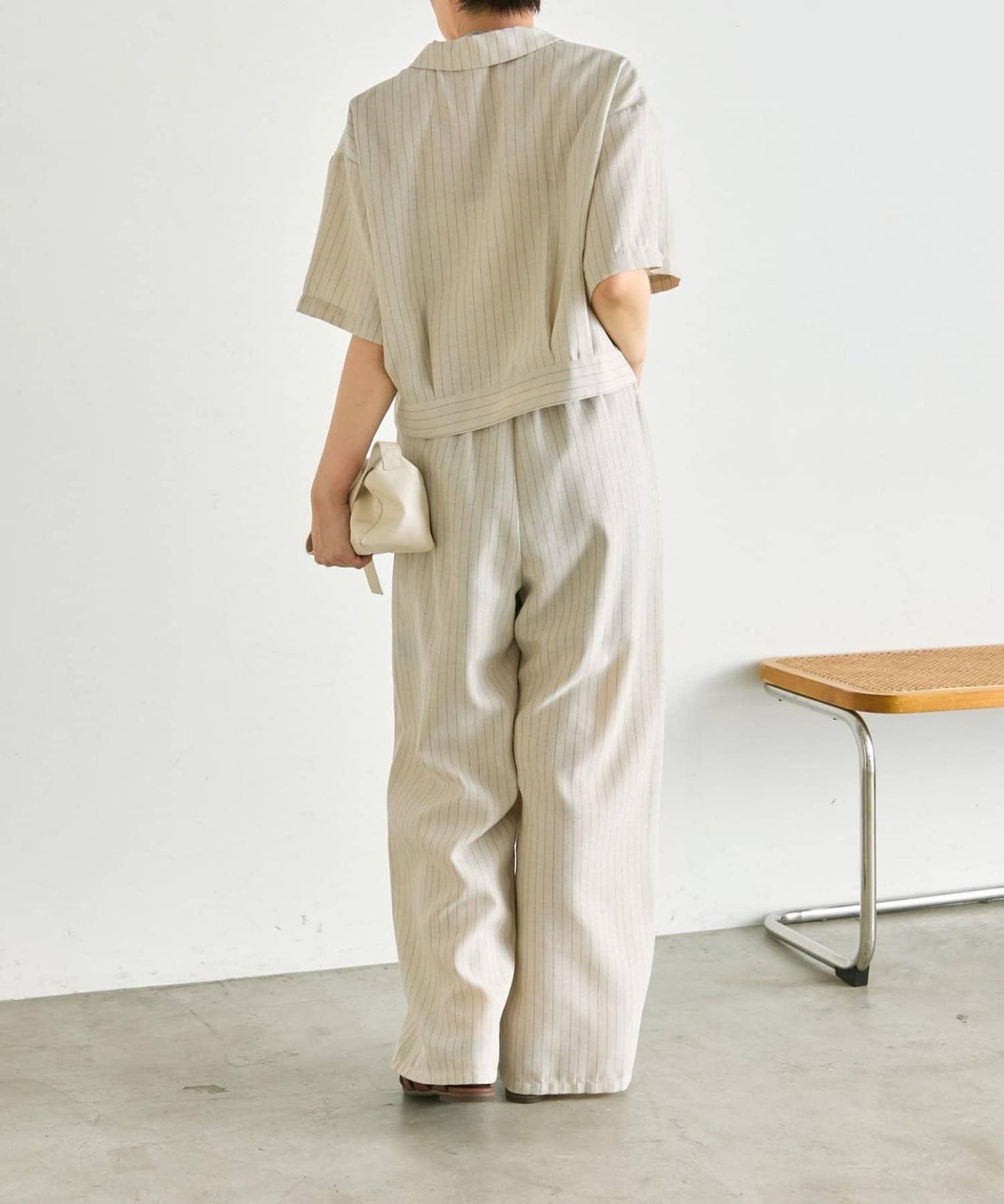 《涼しく著れる/體型カバー》 麻質感條紋襯衫夾克