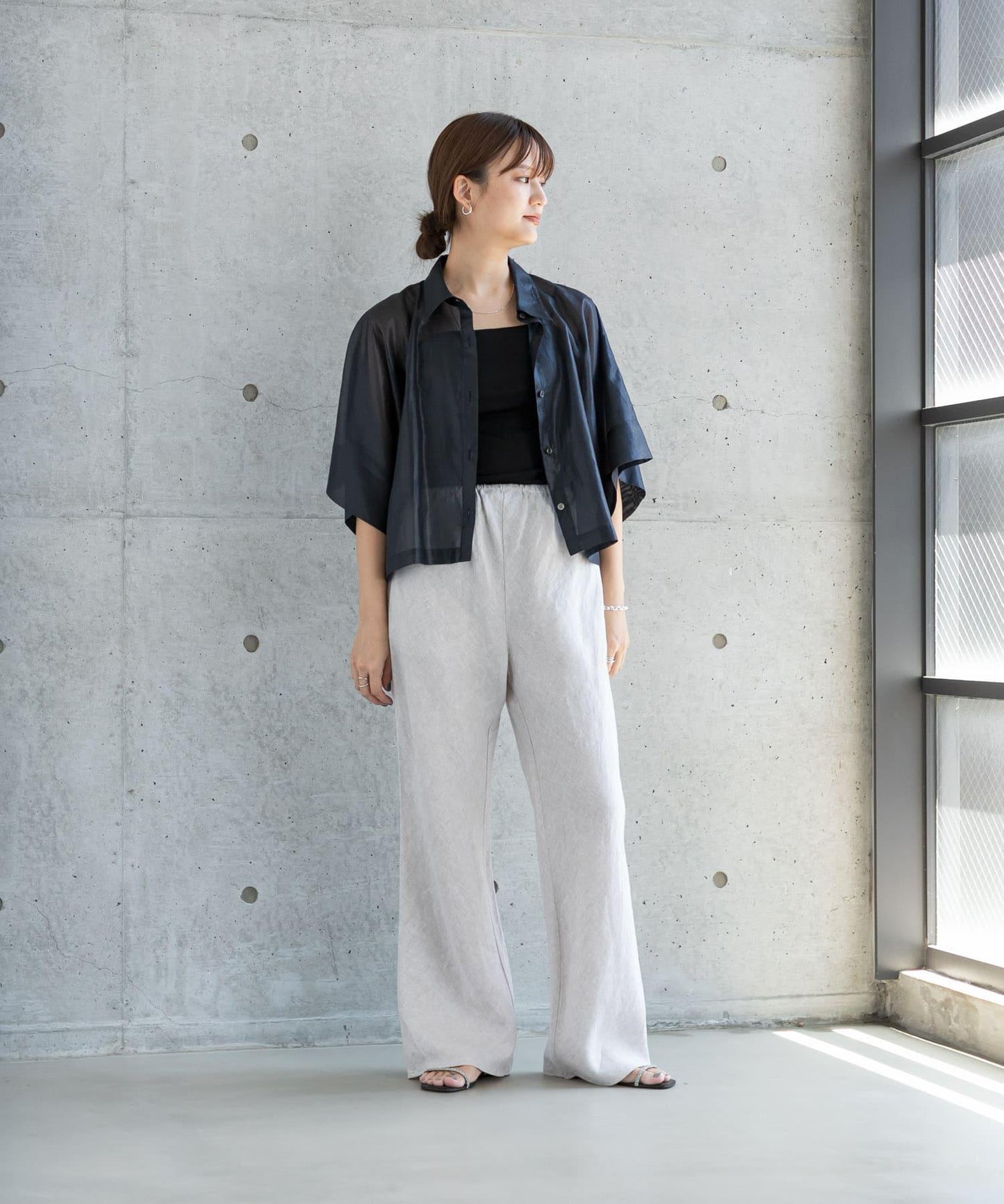 亞麻斜裁褲子