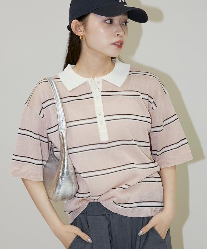 透膚條紋短袖Polo領 夏季針織 針織POLO衫