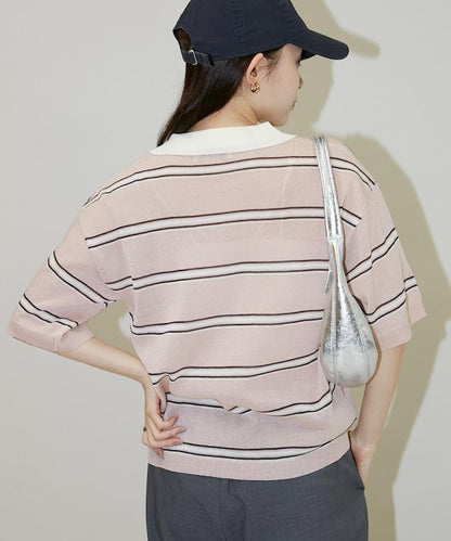 透膚條紋短袖Polo領 夏季針織 針織POLO衫
