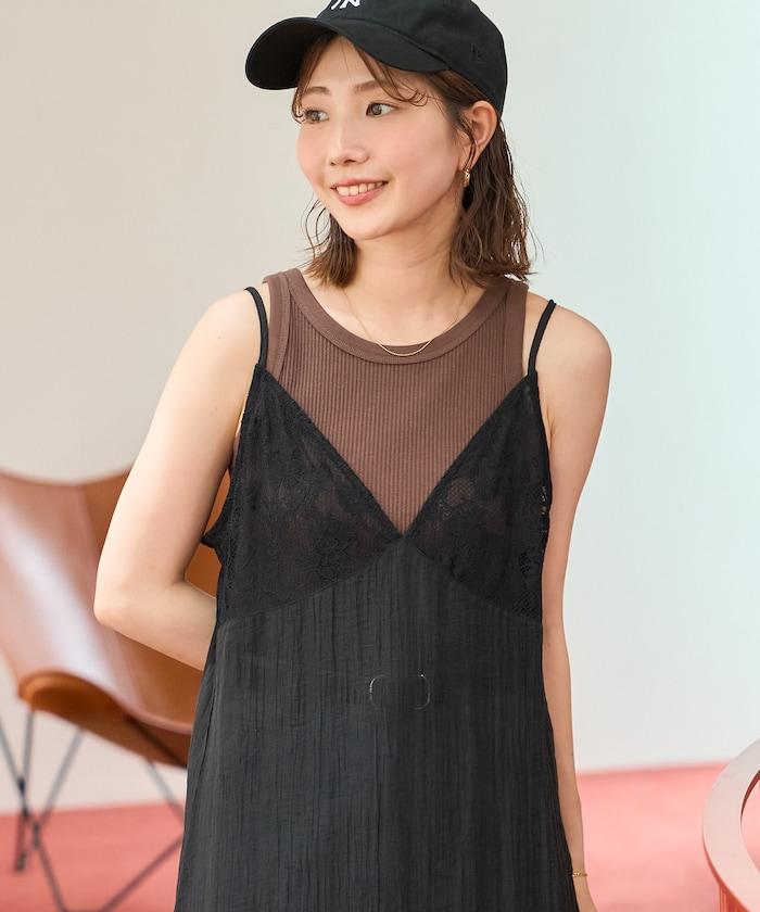透膚蕾絲拼接吊帶連衣裙