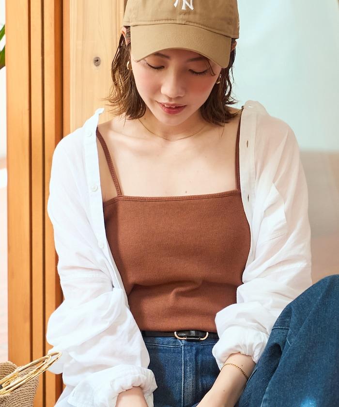 混色羅紋 帶胸墊吊帶背心