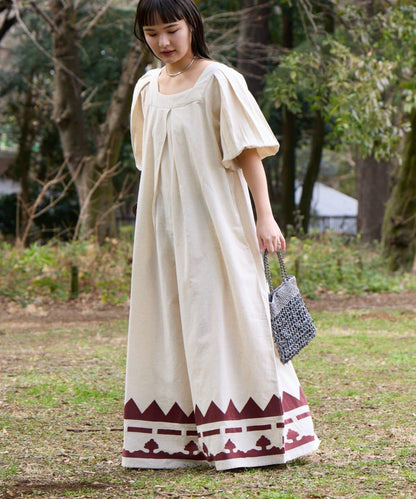 Aguni 綿麻裾刺繡揹帶褲