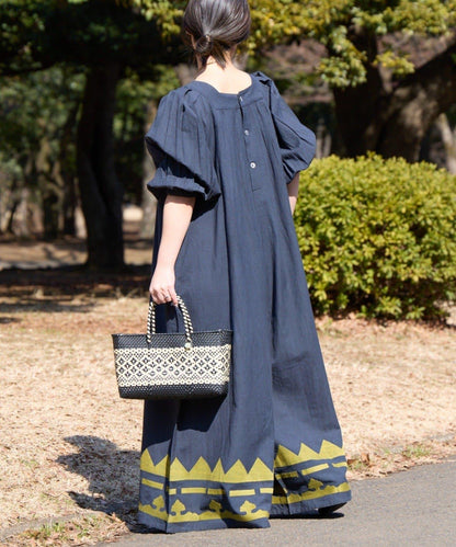 Aguni 綿麻裾刺繡揹帶褲