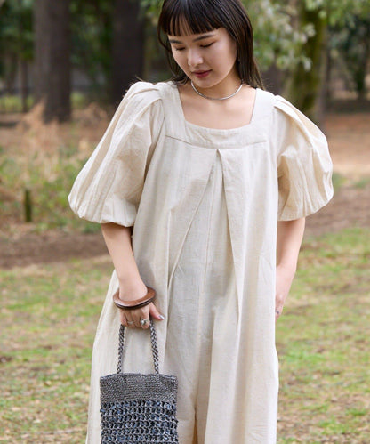Aguni 綿麻裾刺繡揹帶褲