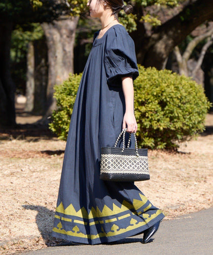 Aguni 綿麻裾刺繡揹帶褲